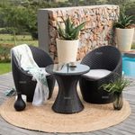 Brishi Garden Patio Seating Chair And Table Set Outdoor Balcony Garden Coffee Table Set Furniture With 1 Table And 2 Chairs Set (Black) - Rattan, 53 Inch, 27 Inch