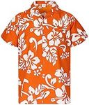 King Kameha Funky Hawaiian Shirt, Shortsleeve, Hibiscus, Orange-White, L