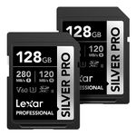 Lexar 128GB (2-PK) Professional Silver PRO SDXC Memory Card, UHS-II, C10, U3, V60, Full-HD & 4K Video, Up to 280MB/s Read, for Professional Photographer, Videographer, Enthusiast (LSDSIPR128G-B2NNU)