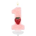 Pink Number 1 Candle, Strawberry Cake Topper Berry Number One Candle for First Birthday Party Supplies Decor for 1st Birthday Anniversary Decorations Photo Props