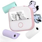 Phomemo T02 Sticker Printer- Inkless Printer Mini Printer Sticker Maker Bluetooth Thermal Pocket Printer for Study Notes, Stickers, Photos, DIY Printing, with 3 Rolls Paper, Pink