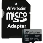 Verbatim 16GB Pro 600X microSDHC Memory Card with Adapter, UHS-I V30 U3 Class 10