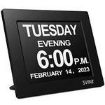 Svinz 3 Alarms Dementia Clock, Digital Calendar Day Clock for Vision Impaired, Elderly, Memory Loss, Wood Grain