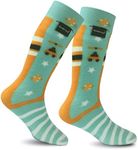 RANDY SUN Waterproof Socks, Boys Outdoor Sports Sock For Hiking/Ski/Fishing 1 Pair, Light Green+orange-ultra-thin-knee High Waterproof Socks, Small