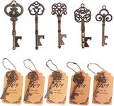 WODEGIFT 50pcs Skeleton Key Bottle Opener Wedding Party Favor Souvenir Gift with Escort Tag and Red copper Chains (Red copper,5 styles)