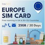 travSIM Europe SIM Card | 25GB Data with 4G/5G speeds | Use Europe SIM Card in UK & 30+ EU Countries | Plan on SIM Card for Europe is Valid for 30 Days