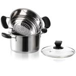 ZENFUN Stainless Steel Steamer Pot with Basket, 1.8 Quart Stock Pot with Glass Lid, Mini Steaming Pot Cookware with Handle for Vegetable, Stews, Pasta, Sauce for Stove, Induction, Gas, Electric, Grill