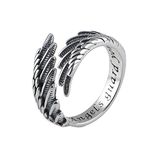 925 Sterling Silver Guardian Angle Ring Vintage Feather Wing Hug, US Size 7