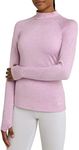 TCA Women's SuperThermal Long Sleeve Performance Base Layer Running Training Workout Top - Mock Neck - with Thumbholes - Candyfloss, L