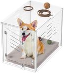 Sumerflos Acrylic Dog Crate Furniture - Clear Dog Kennel End Table for Small & Medium Dogs Up to 45lb Indoor Lockable Heavy-Duty Ventilated, 29.92" L x 20.08" W x 22.24" H