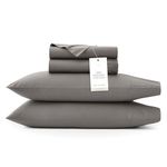 BOLL & BRANCH Signature Hemmed Sheet Set - Split King, Stone - Luxury 100% Organic Cotton - Includes 1 Flat, 2 Fitted, 2 Pillowcases - Buttery Soft