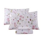 URBONUR Garden Floral Sheets 4 Piece Pink Bees Print Luxury 100% Cotton Bed Sheet Set - Silky & Smooth Bed Set for All Season Bedoom Decor Home Collection (4pcs, Full, Pink Floral Bee)