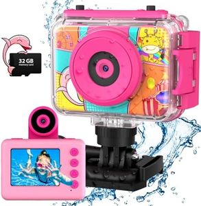 CHAKEYAKE Kids Camera, Waterproof Kids Digital Camera, Children Selfie Camera with 180°Flip Len, 20MP 1080P Sports Action Toy Underwater Camera for Pool Helmet, Birthday Gifts for Boys Girls Age 3-12