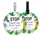 ORIGACH 2 Pack Animals No Touching Baby Signs, Stop Do Not Touch Baby Car Seat Sign Stroller Tags with Hanging Strap and Clip, No Touching Baby Sign for Newborn Baby Boy Girl