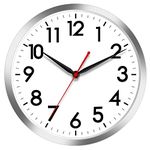 AKCISOT Wall Clock 10 Inch Silent Wall Clocks Battery Operated Non Ticking - Modern Silver Clock Decorative for Kitchen, Bathroom, Bedroom, Living Room, Office, Home(Silver)