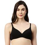 Enamor A039 Perfect Coverage Stretch Cotton T-Shirt Bra- Padded, Wirefree & Medium Coverage BLACK