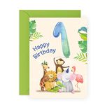 Boy First Birthday Card - Jungle Animals - Birthday Card for One Year Old Boys - Comes with Fun Stickers - From Central 23