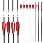 ACCMOS 12pcs ID 6.2 mm Hunting Arrows Spine 250 300 340 400 500 600 700 800 Pure Carbon Arrow Length 26-32 inch with 4 inch Red White Turkey Feather (Spine 700, 32inch)