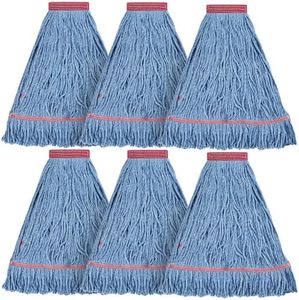 Matthew Cleaning 20oz Heavy Duty Mop Head Commercial Replacement for General and Floor Cleaning, Wet Industrial Blue Cotton Looped End String Head Refill (Pack of 6) Blue