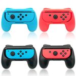 FYOUNG Hand Grips Compatible with Joycons, Comfrot Grip Handle Kit Compatible with Nintendo Switch/Switch OLED Model Controller (4 Pack) (Black-Blue-Red)