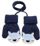 Baby Toddler Cute Fox Winter Warm Knitted Magic Mittens Gloves with Furry Lining Hanging On Neck Mittens for Girls Boys Age 1-3Years