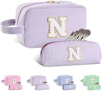 Huifen Personalized Gifts Initial Makeup Bag A-Z, Large Travel Cosmetic Bag Customized Make Up Pouch Cute Toiletry Bags Valentine's Day Birthday Gifts for Women Girls Friends Mom, Upgraded Purple, N