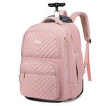 Rolling Backpack for Women-Vessgra Travel Backpack with Wheels, 17.3 inch Rolling Laptop Bag, Carry on Luggage Large Wheeled Backpack for Travel Work Business-Pink