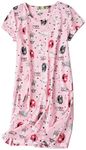 Dreamskull Nightdress for Ladies Women Short Sleeve Nightie Loose Nightshirt Cartoon Stely Nightgowns Home T-Shirt Dress, Pink Catsl, M