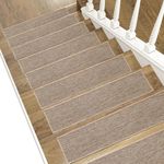 Artnice 15 PCS Stair Treads Non Slip for Wooden Steps Indoor 8" x 30", Stair Tread Carpet Stairs Runner, Thicken Linen Surface Step Pads with Self-Adhesive and Washable Backing, Khaki