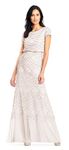 Adrianna Papell Women's Short Sleeve Blouson Beaded Gown Special Occasion Dress, Blush/Gold, 12