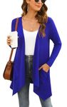 Veryoung Summer Long Sleeve Cardigan for Women Lightweight Open Front Jacket Ladies Sweater Vests Fashion Casual Drape Kimono with Pocket,Royal Blue,S