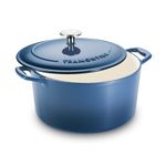 TRAMONTINA Bestow Round Dutch Oven 3.3L with Lid | Enameled Cast Iron Casserole Pot & Biryani Pot | Even Heat Retention | Low Oil Healthy Cooking | No Seasoning Required | All Cooktops Compatible | Blue