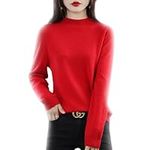 BAWUTZ Cashmere Sweater for Women, 100% Sweater Basic Loose Turtleneck Sweater Blouse Tops, Stand-up Collar Knitted Sweater Long Sleeve Turtleneck Sweater (Rot,L)