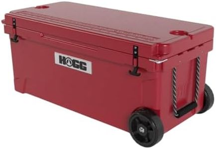 Ice Cooler with Wheels and Handle - 110qt Harvest Red, Wheeled Cooler, Insulated Ice Chest with Wheels and Handle for Fishing and Camping with Dry Storage, Bottle Openers, and Cupholders