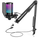 FIFINE USB Gaming Microphone Kit for PC PS5, Computer Condenser Microphone with RGB, Quick Mute, Gain Control, Boom Arm Stand, Shock Mount, Pop Filter for Streaming Discord Podcasts YouTube -A6T