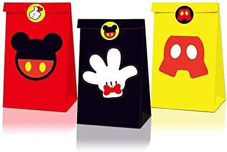 24 Packs Mickey Party Bags,Mickey Gift Paper Bags for Cookie,Cake,Chocolate,Candy,Snack Wrapping Good, Perfect for Theme Birthday Parties and Decorations