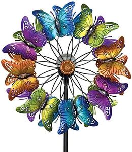 Bits and Pieces - LED Butterfly Solar Wind Spinner-Solar Powered Glass Ball Emits Color-Changing Light - Made of Metal and Steel