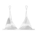 SilRiver Women's Silk Soft Cup Wireless Bra Triangle Bralette Top with Smooth Satin, Feminine and Functional Wire-Free Bra (for A-C Cups) (Large, White)