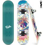 Skateboards for Beginners, 31"x8" Complete Skateboard for Kids Teens & Adults, 7 Layer Canadian Maple Wood Double Kick Deck Concave Standard and Tricks Skateboard with All-in-1 Skate Tool