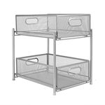 Maison & White 2 Tier Sliding Steel Shelves | Cupboard Organisers | Sliding Storage Baskets | Kitchen Organisers | Bathroom Storage | Space Saving Shelf | M&W