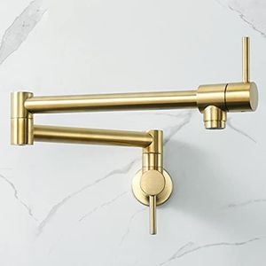 HAIYUNDA Topffüller, zusammenklappbar, Wandmontage, Topffüller, Küchenarmatur, massives Messing, Schwenkarm, faltbar, gebürstetes Gold, moderne Küchenspüle, faltbar, dehnbar, mit einem Loch, zwei