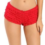 SHARICCA Womens Sexy Mesh Ruffle Panties Booty Boy Shorts Underwear, Red, Medium-Large