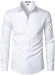 ZEROYAA Men's Long Sleeve Dress Shirt Fitted Wrinkle-Free Casual Business Button Up Shirts, White, Medium