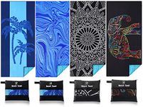 4 Pack Lightweight Thin Beach Towel Oversized 71"x32" Big Extra Large Microfiber Sand Free Towels for Adult Quick Dry Travel Beach Accessories Vacation Gift Coconut Tree Laguna Mandala Elephant