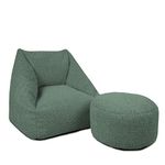 rucomfy Beanbags Kids Snuggle Bean Bag Chair - Childrens Furniture Bedroom Decor - Toddler Armchair Seat for Boys and Girls - Arrives Pre Filled - 50 x 46 x 48cm (Moss With Matching Footstool)