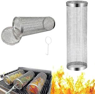 Rolling BBQ Grilling Basket, Barbecue Grill Basket Accessories Cooking Net Tube (30 cm x 10.9 cm) Stainless Steel Basket Tool with Removable Mesh Cover for Meat Vegetables Seafood Outdoor Camping Picnic