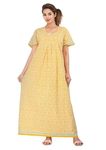 Monique Brand Women's Pure Cotton Regular Nighty Rajasthani Nighty Rajasthani Gown Jaipuri Nighty Jaipuri Gown Maxi Gown Yellow