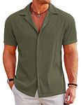 COOFANDY Men's Casual Button Down Shirts Short Sleeve Regular Fit Fashion Camp Beach Shirts Tops Green