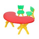 Her Home eHomeKart Moon Table for Kids and 2 Foldable Bear Chairs - Half Round Moon Shape Plastic Table with 54 inch Length - Perfect for Indoor and Outdoor - Multicolour