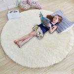 Ivory Round Rug for Bedroom,Fluffy Circle Rug 5'X5' for Kids Room,Furry Carpet for Teen Girls Room,Shaggy Throw Rug for Nursery Room,Fuzzy Plush Rug for Dorm,Ivory Carpet (ivory, 5 x 5)